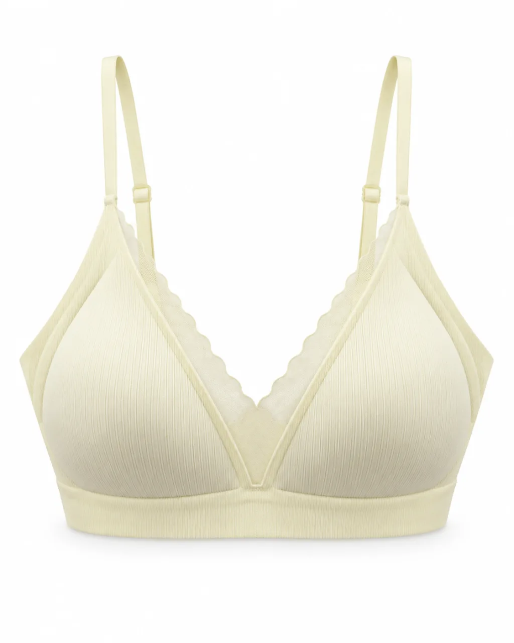 Ribbed Triangle Bra with Scalloped Mesh Trim