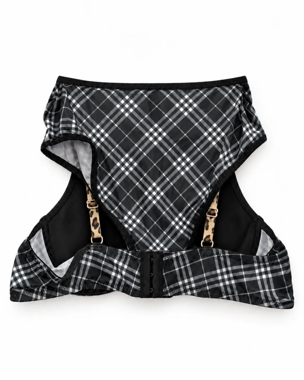 Women's Plaid Bra and Panty Set with Leopard Trim