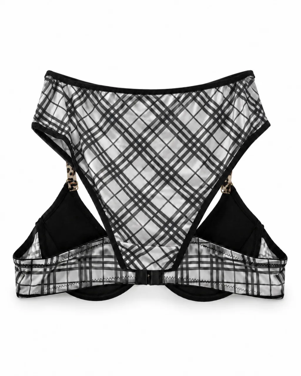 Women's Plaid Bra and Panty Set with Leopard Trim