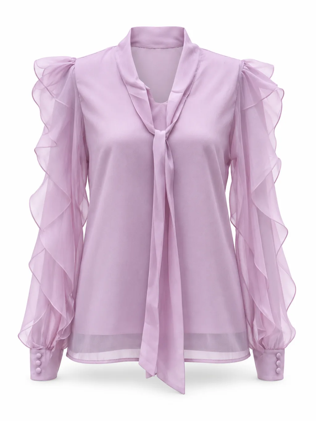 Tie-Neck Ruffle-Sleeve Blouse