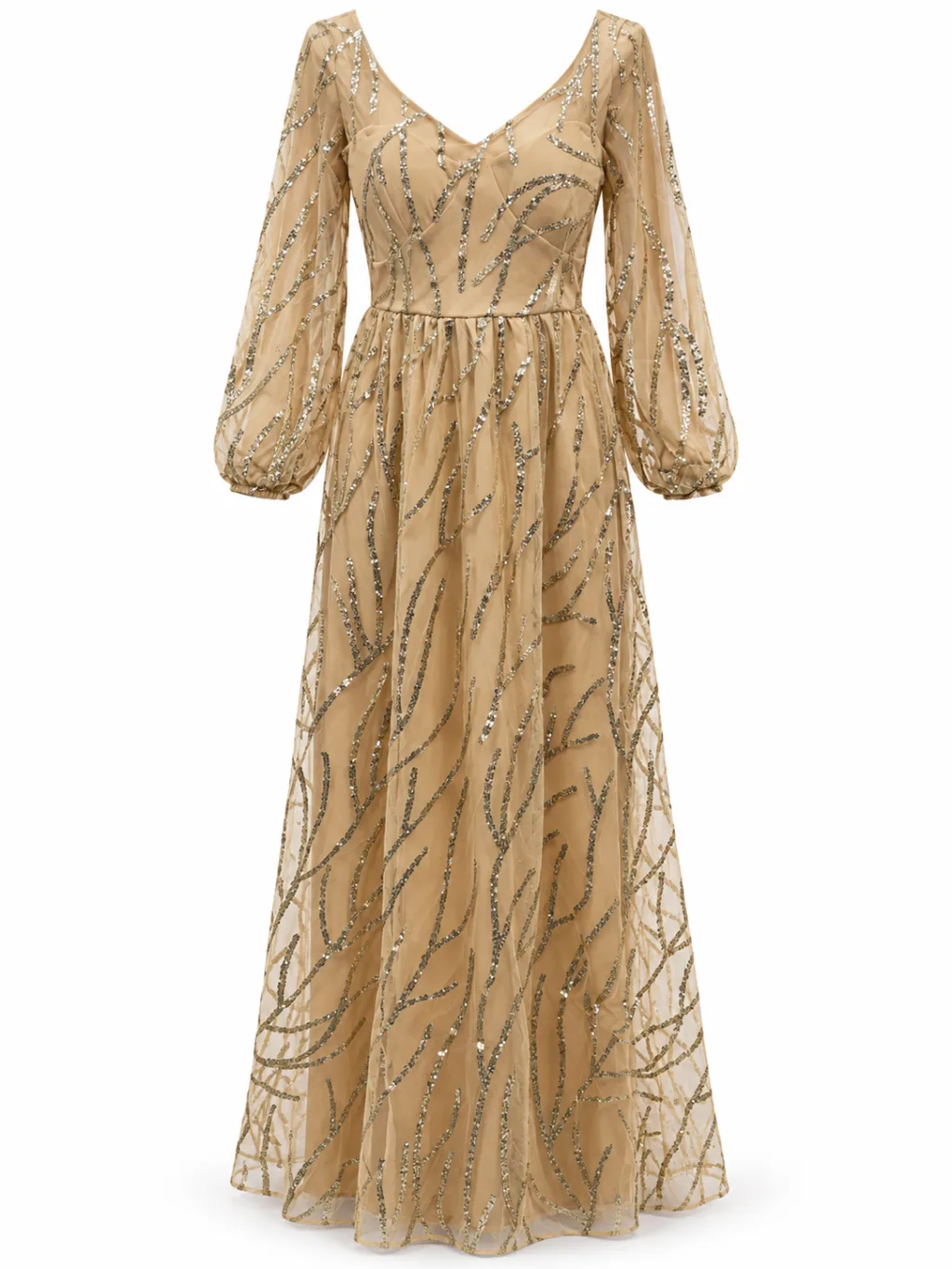 V-Neck Sequin Branch Maxi Gown