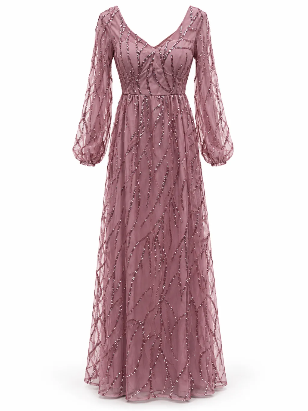 V-Neck Sequin Branch Maxi Gown
