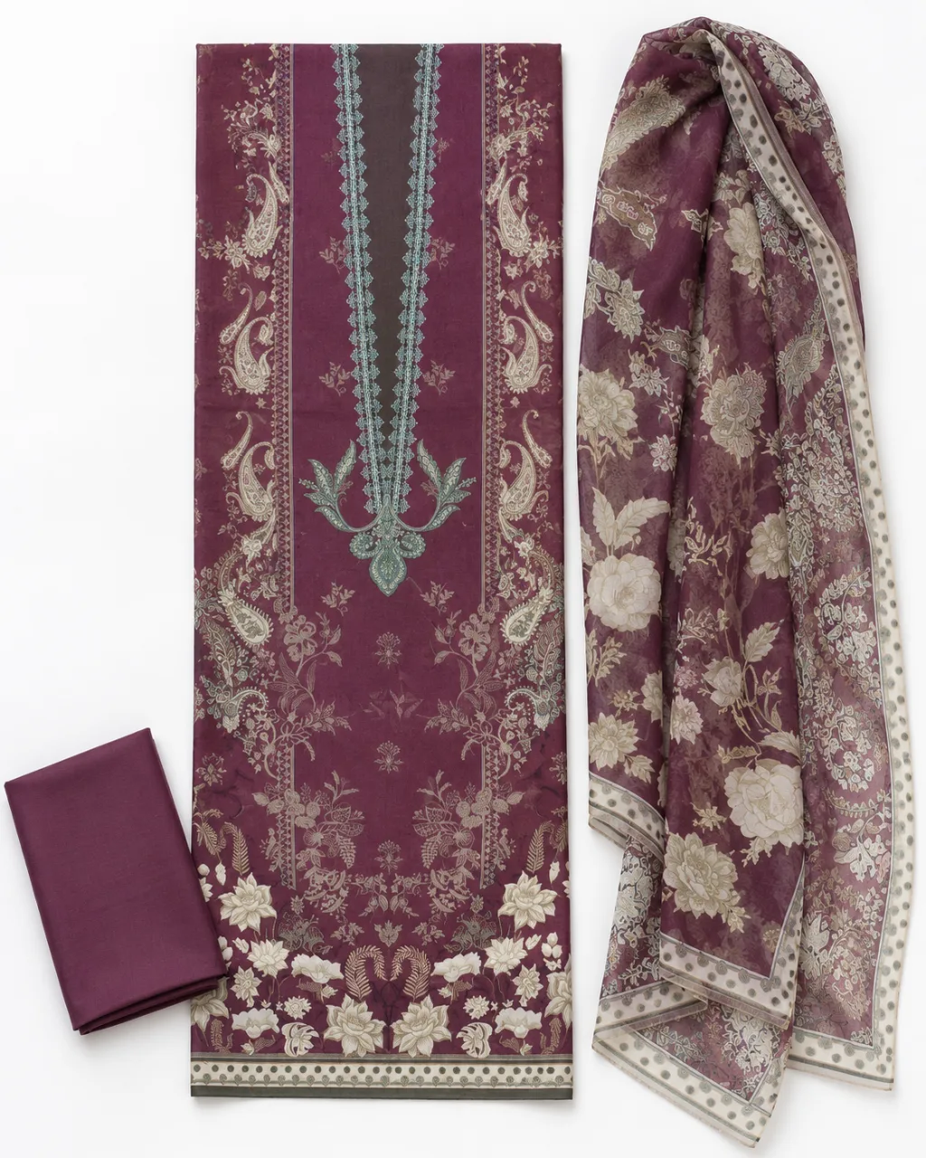 Zam Zam Plum Damask Floral Panel
