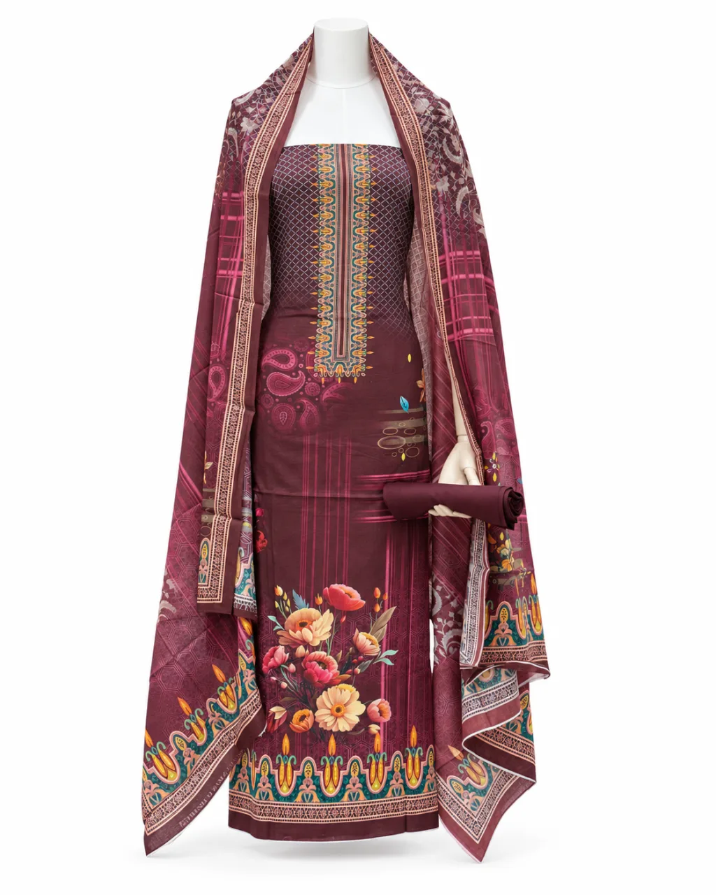 Zam Zam Maroon Pixel Floral