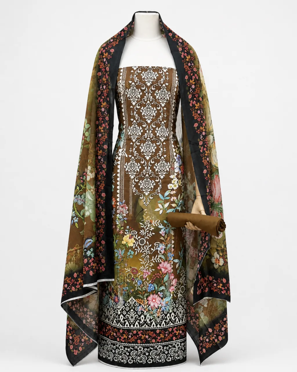 Zam Zam Damask Black Floral Dupatta