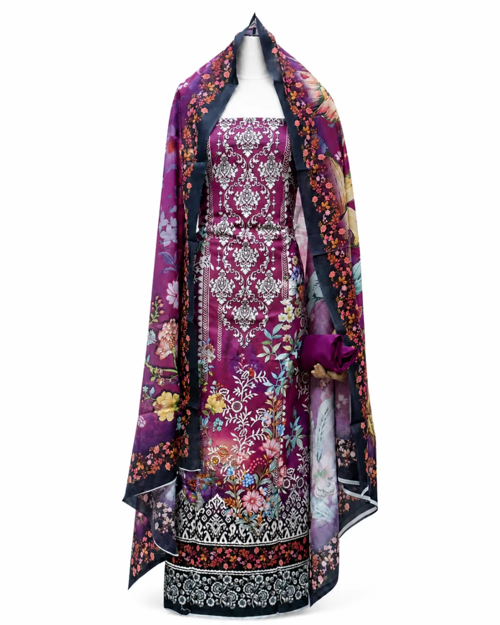 Zam Zam Damask Black Floral Dupatta