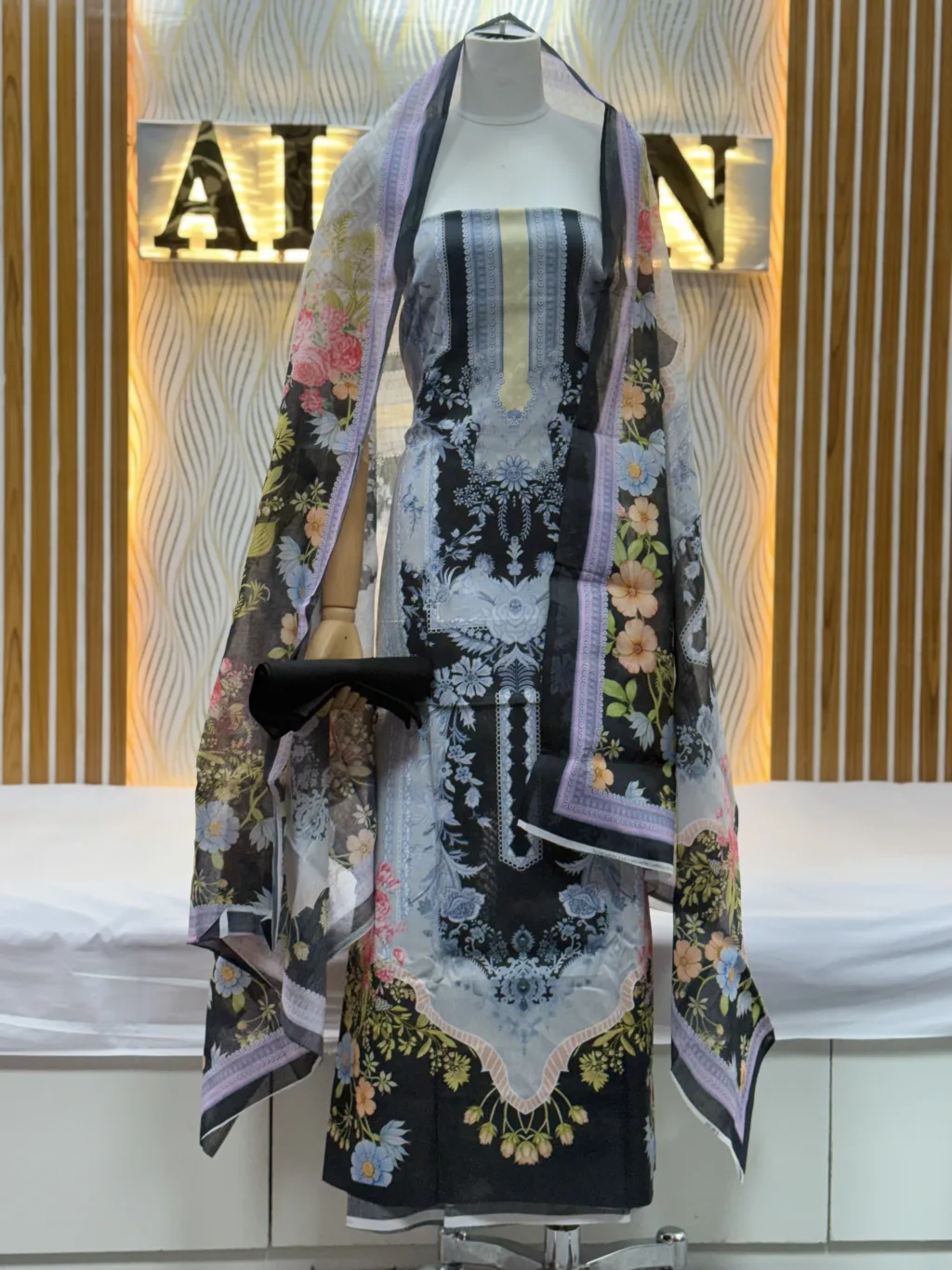 Zam Zam Floral Panel Striped Neck