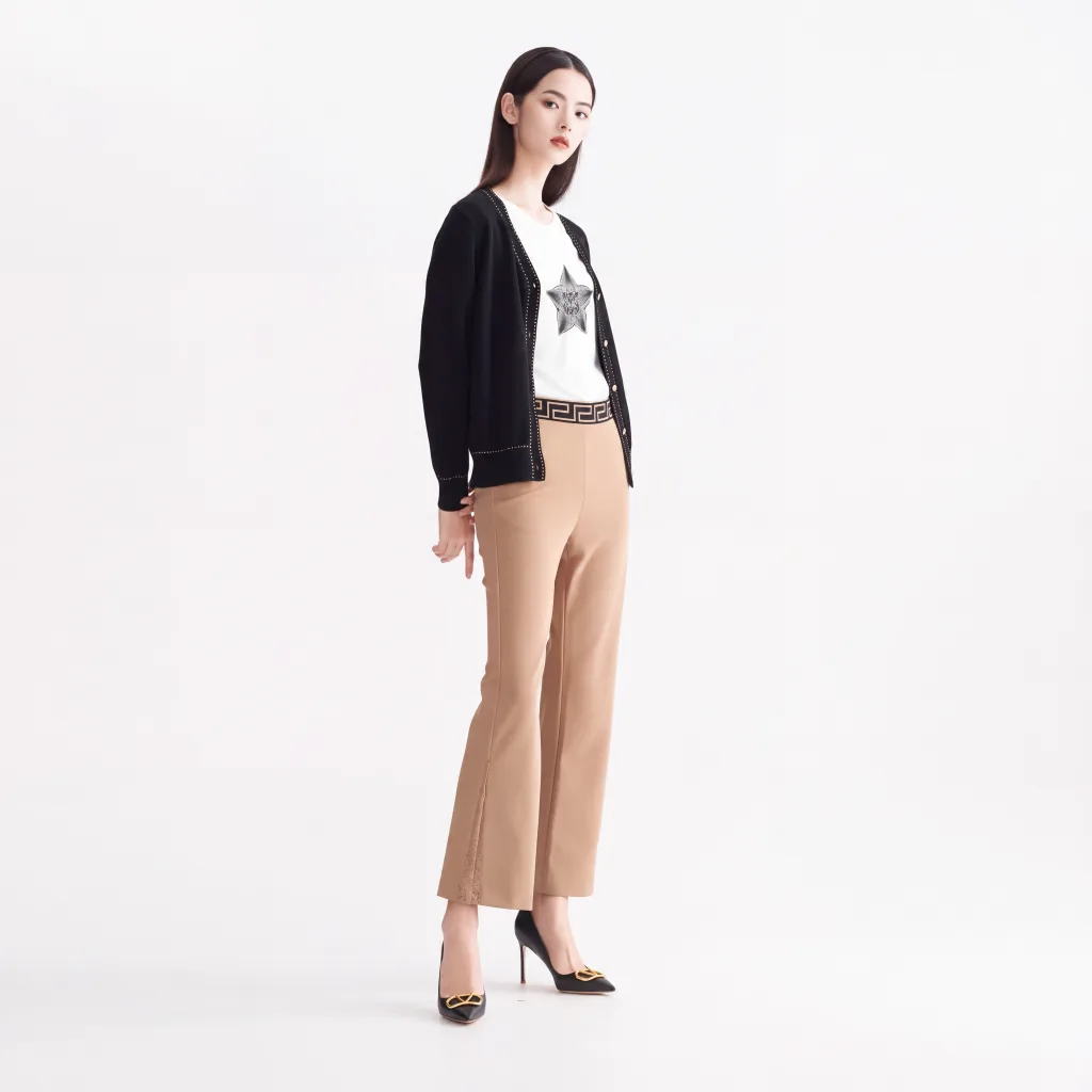 Stylish Beige Straight-Leg Trousers
