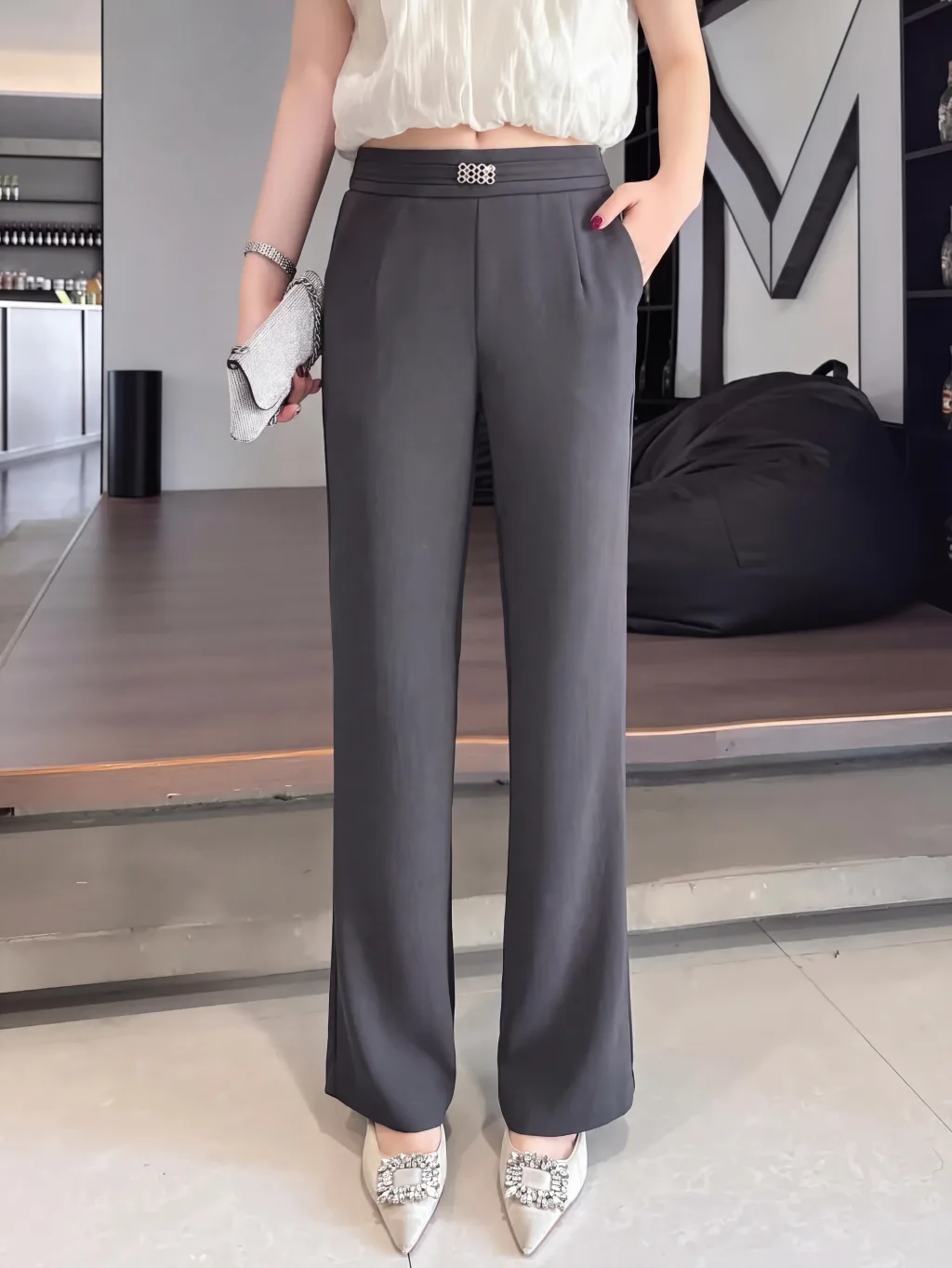 Stylish Moonlight Beige Flare Trousers