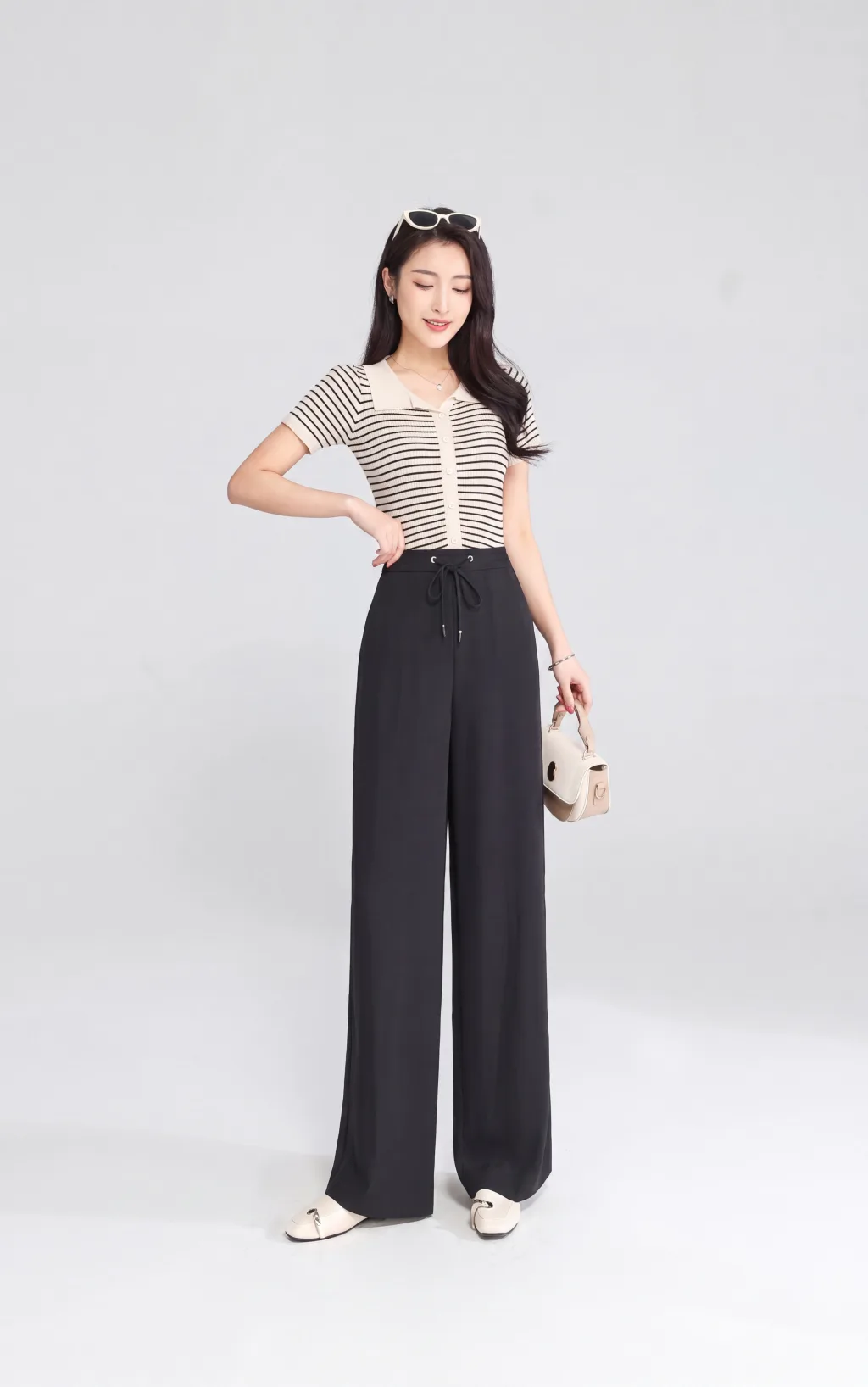 Premium Wide-Leg Trousers - Black & Beige