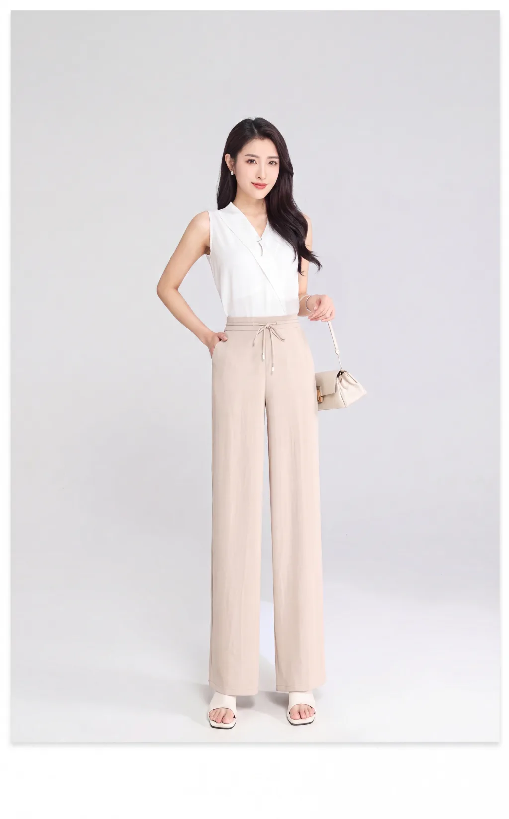 Premium Wide-Leg Trousers - Black & Beige