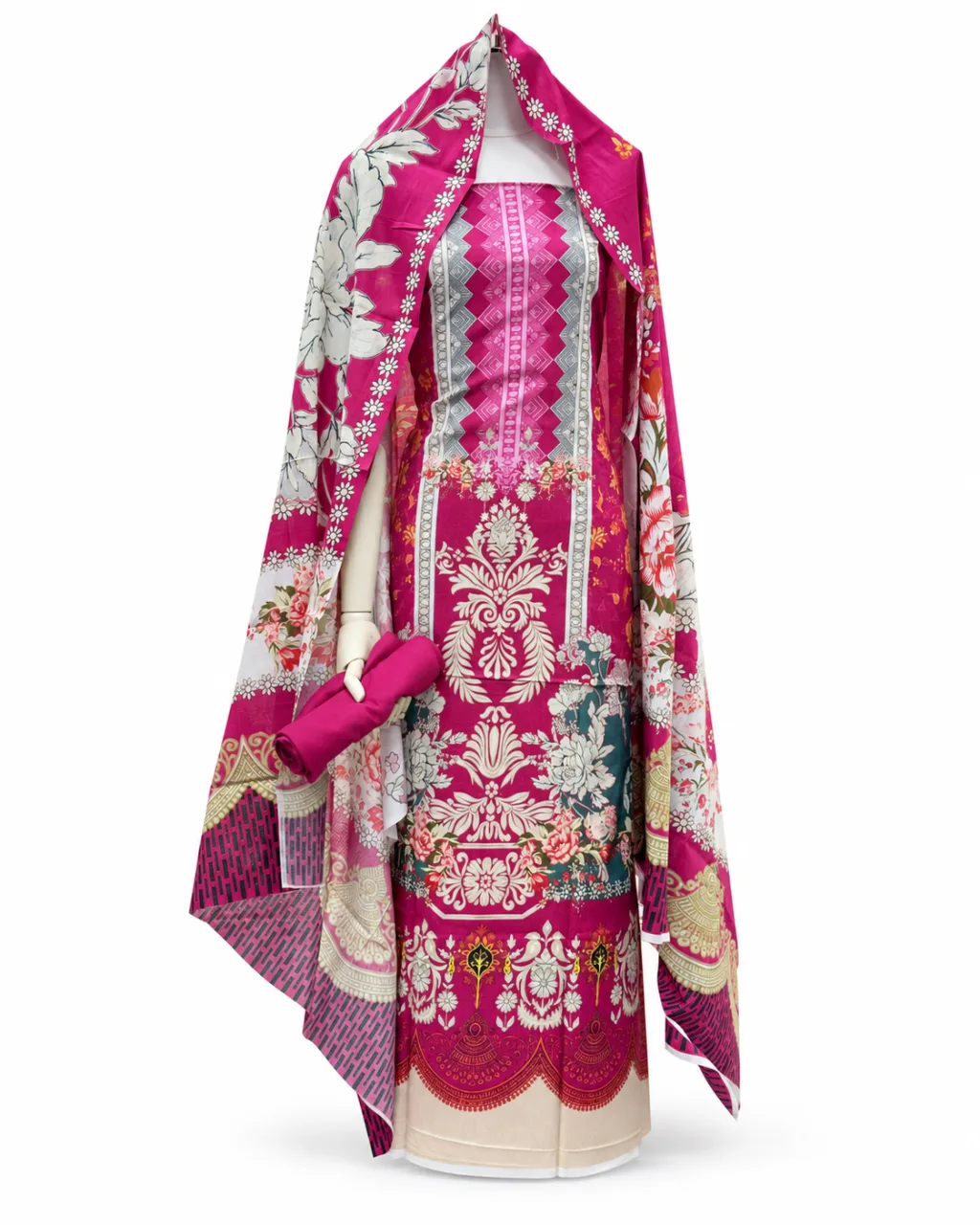 Zam Zam Magenta Damask Rose Chevron