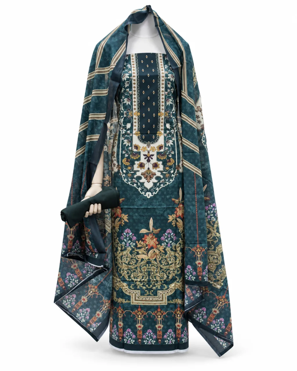 Zam Zam Teal Ornate Medallion Stripe