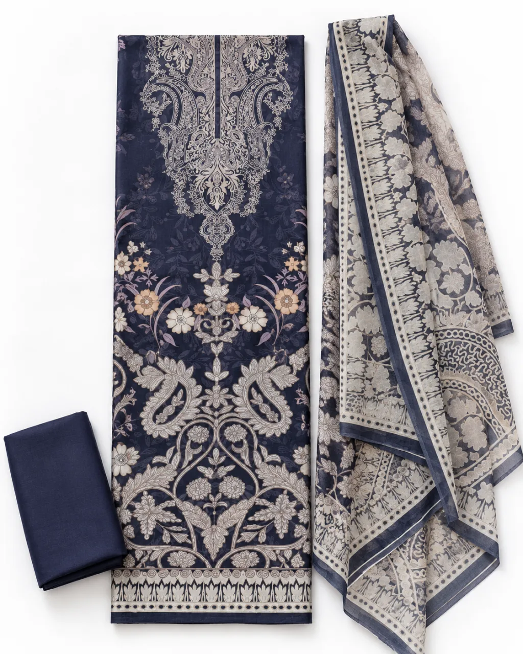 Zam Zam Navy Large Damask Beige Paisley