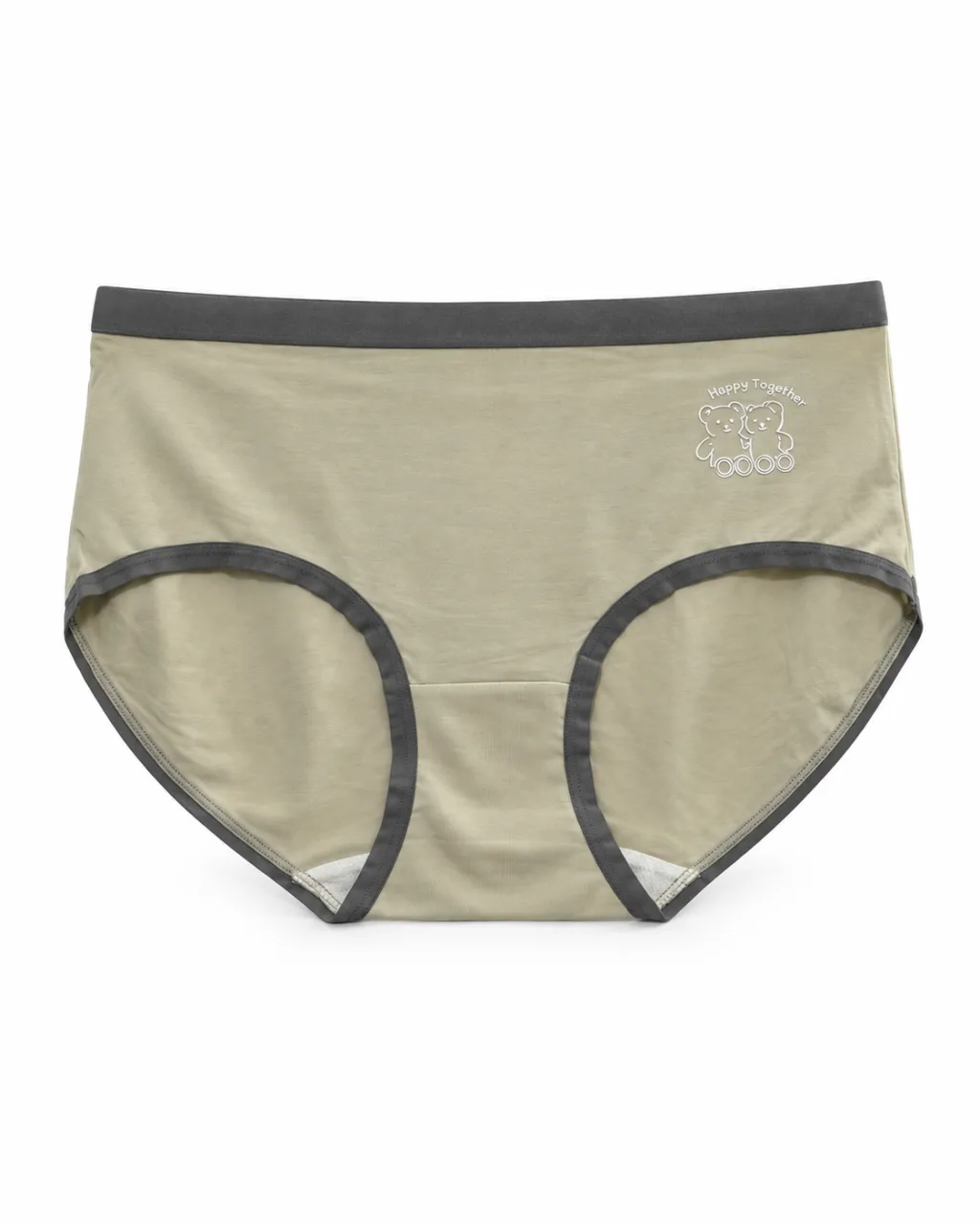 Women's Cream/Gray Trim Happy Together Contrast-Trim High-Waist Panty