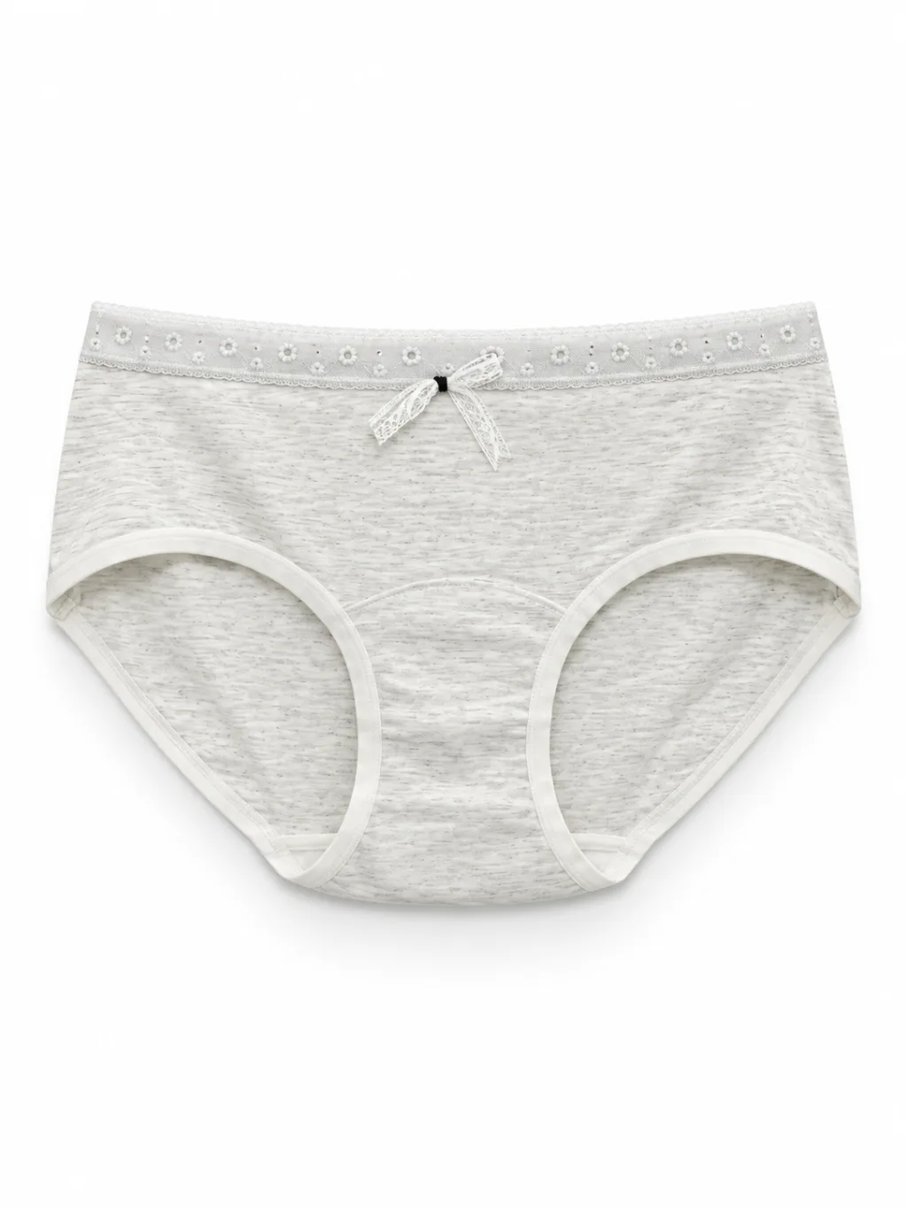 Women's Melange Mid-Rise Briefs with Dotted Waist and Lace Bow - Style 5141