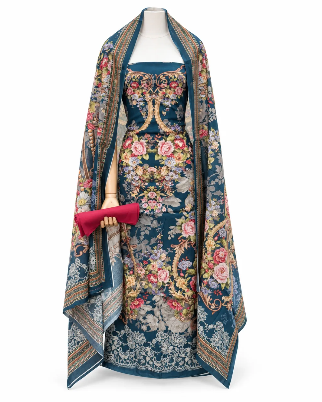 Zam Zam Teal Rose Garden Ornate Border