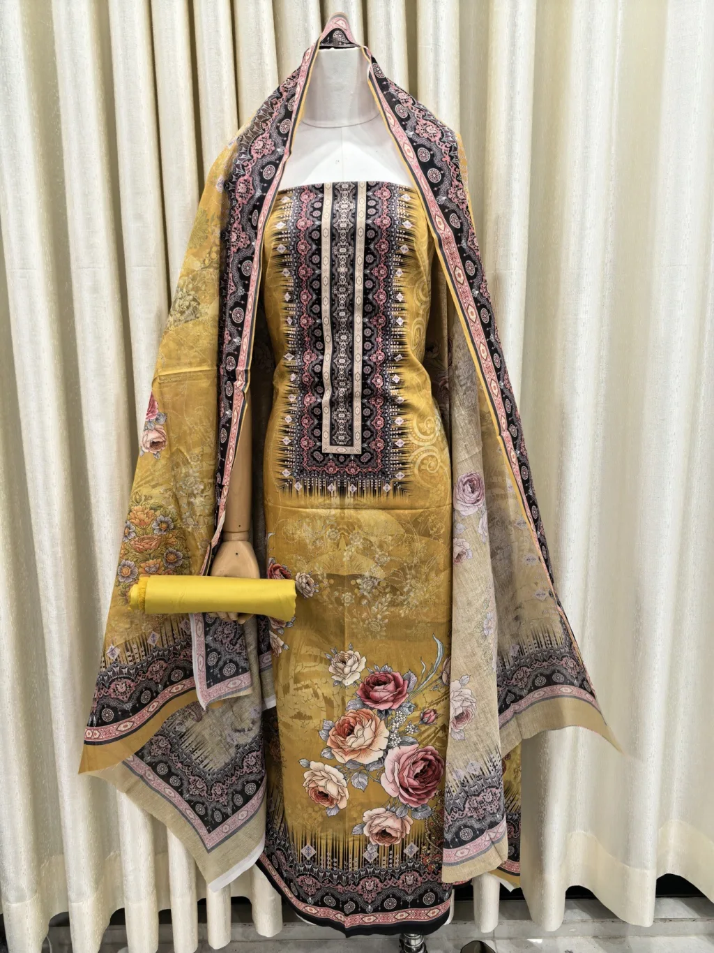 Zam Zam Mustard Rose Scroll Panel