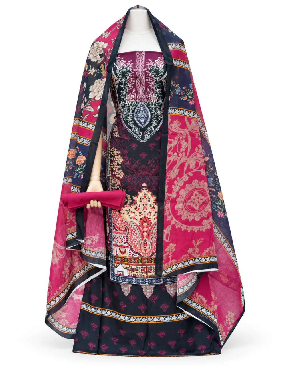 Zam Zam Dark Pink Navy Ornate Paisley