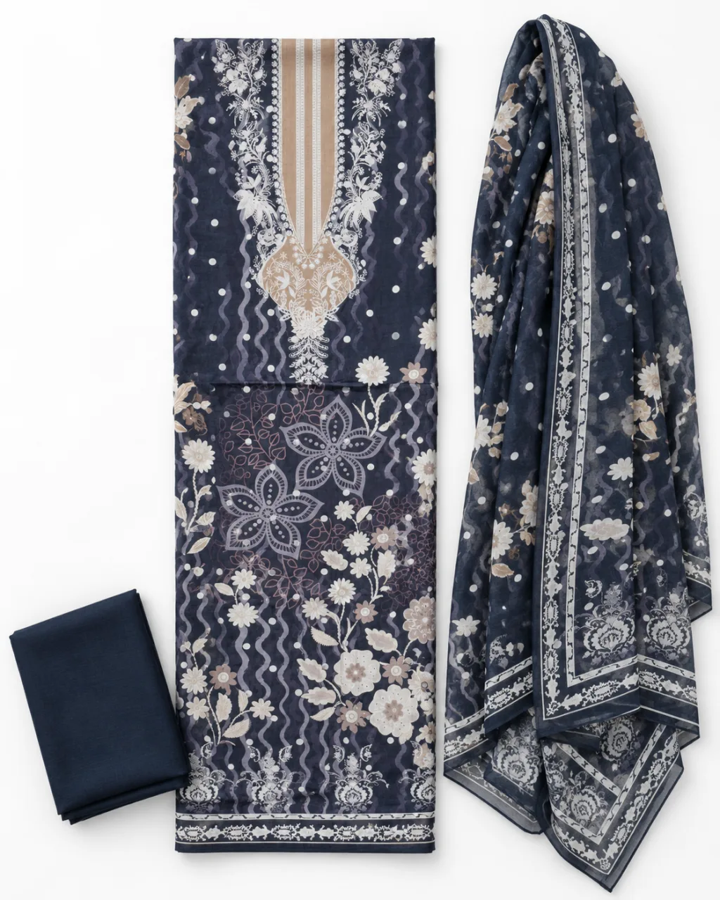 Zam Zam Navy Polka Wave Floral