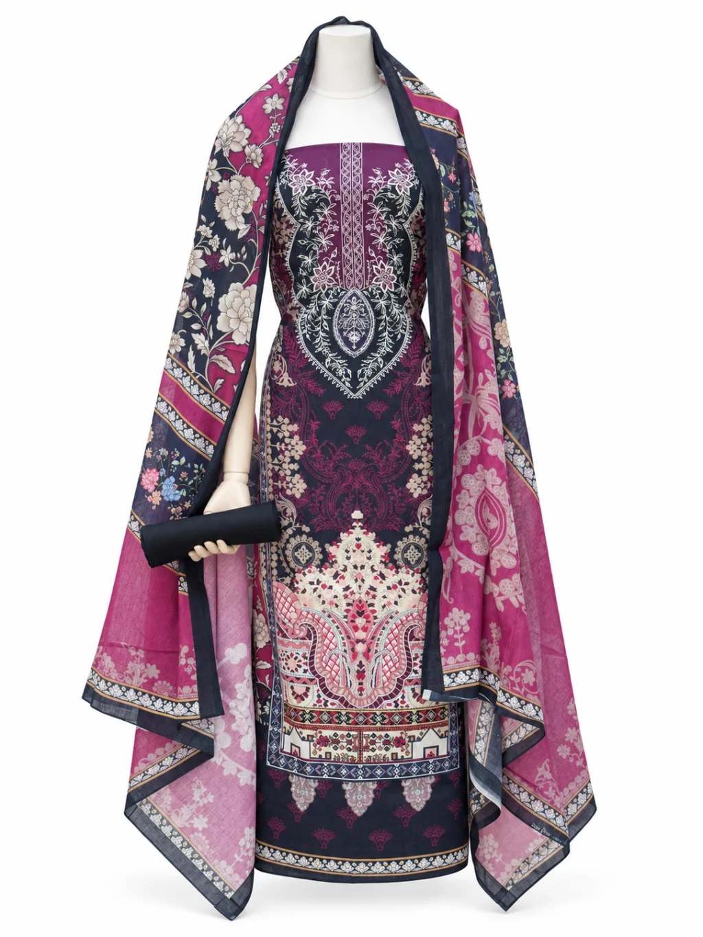 Zam Zam Magenta Plum Damask Navy