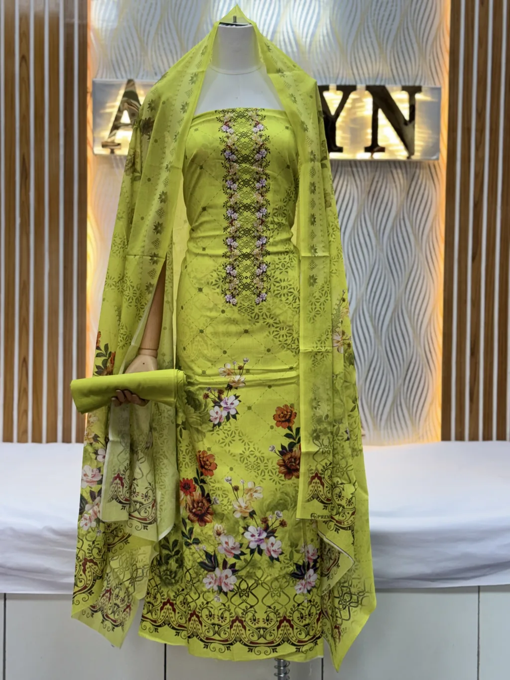 Zam Zam Lime Green Lattice Floral