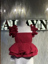 Strapless Pleated Ruffle Crop Top - image 3