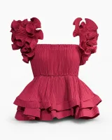 Strapless Pleated Ruffle Crop Top - image 1