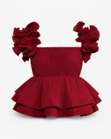 Strapless Pleated Ruffle Crop Top - image 3