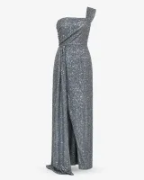 One-Shoulder Sequin Draped Gown - image 2