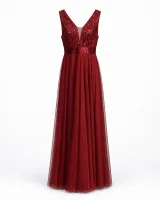 V-Neck Tulle Evening Gown - image 2