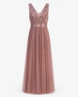 V-Neck Tulle Evening Gown - image 1