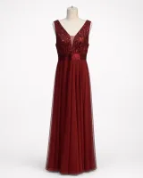 V-Neck Tulle Evening Gown - image 2