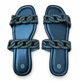 Rhinestone Chain-Link Double-Strap Slides - ছবি 3