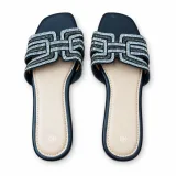 Geometric Rhinestone Strap Slide Sandals - ছবি 1