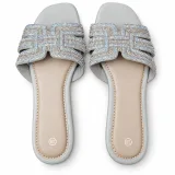 Geometric Rhinestone Strap Slide Sandals - ছবি 3