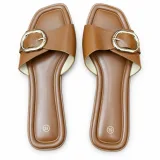 Oval-Buckle Cross-Strap Flat Slides - ছবি 1