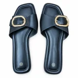 Oval-Buckle Cross-Strap Flat Slides - ছবি 3