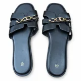 Chain-Detail Cross-Strap Flat Slides - ছবি 1