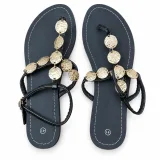Jewel-Detail T-Strap Flat Sandals - ছবি 1