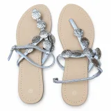 Jewel-Detail T-Strap Flat Sandals - ছবি 5