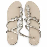 Jewel-Detail T-Strap Flat Sandals - ছবি 3