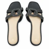 Oval Rhinestone Double-Strap Slides - ছবি 1