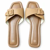 Square-Buckle Cross-Strap Flat Slides - ছবি 1