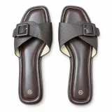 Square-Buckle Cross-Strap Flat Slides - ছবি 5