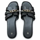 Chain-Detail Cross-Strap Flat Slides - ছবি 1
