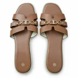 Chain-Detail Cross-Strap Flat Slides - ছবি 3