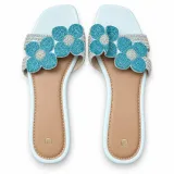 Floral Rhinestone Flat Slide Sandals - ছবি 1