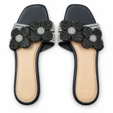 Floral Rhinestone Flat Slide Sandals - ছবি 3