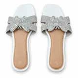 Rhinestone Bow Flat Slide Sandals - ছবি 1